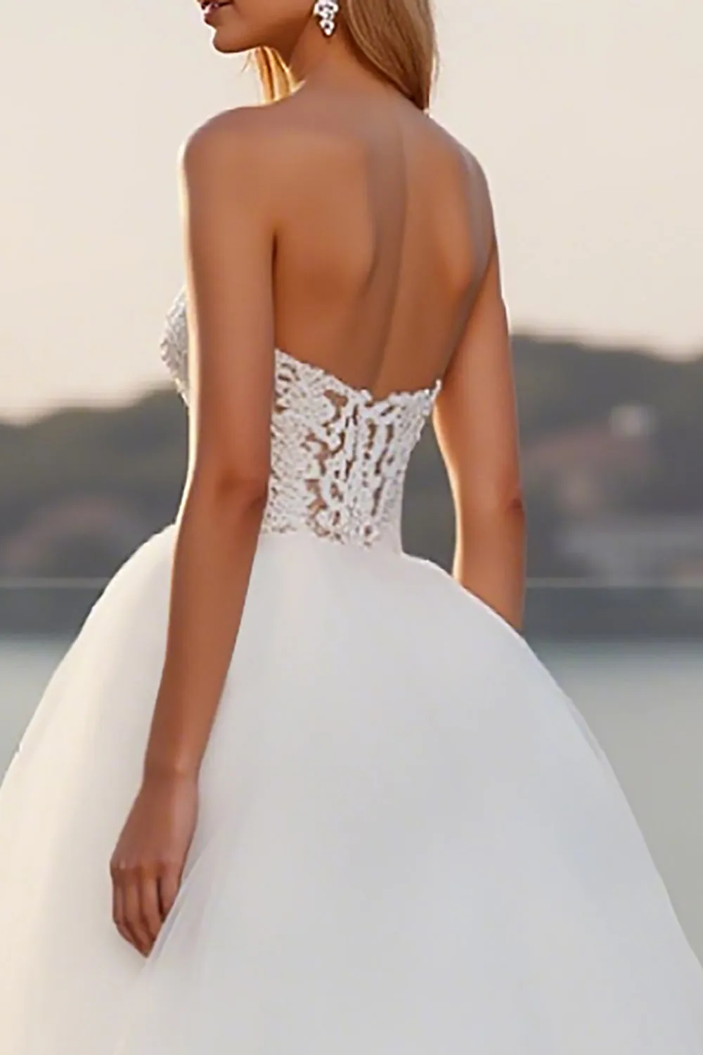 Lace Strapless A Line Tulle Ivory Wedding Dress sold by Zapaka product image thumbnail 4