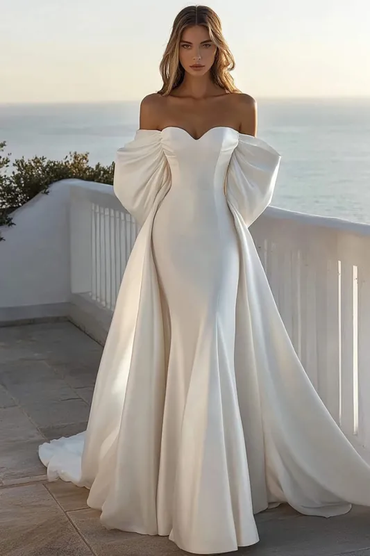 Mermaid Strapless Ivoy Off The Shoulder Satin Wedding Dress sold by Zapaka