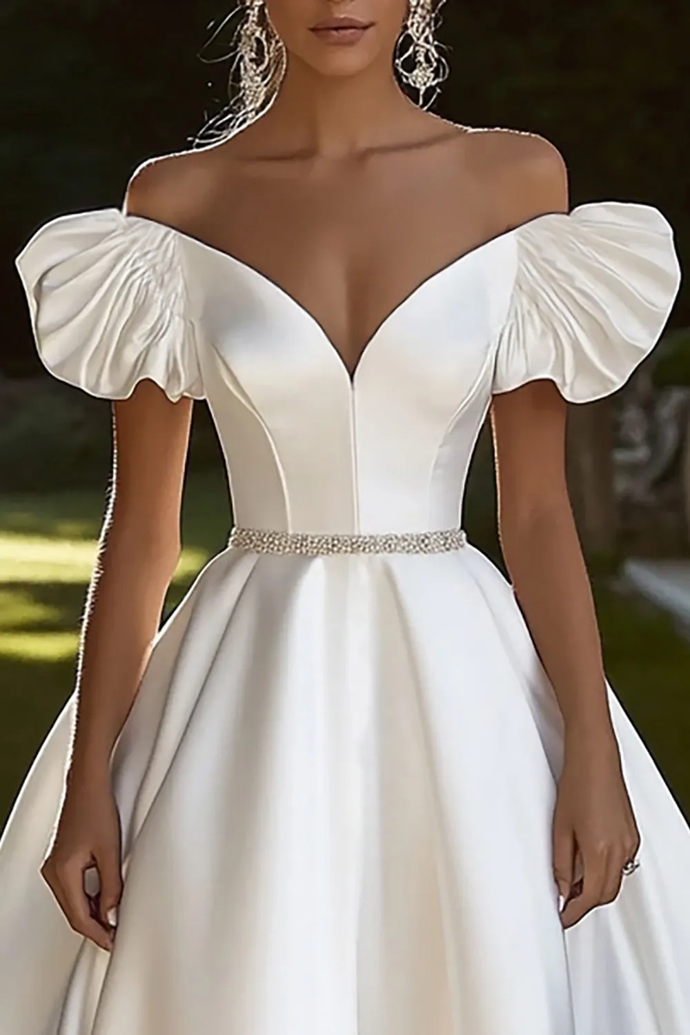 Ivory Satin A Line Off The Shoulder Wedding Dress sold by Zapaka product image thumbnail 2