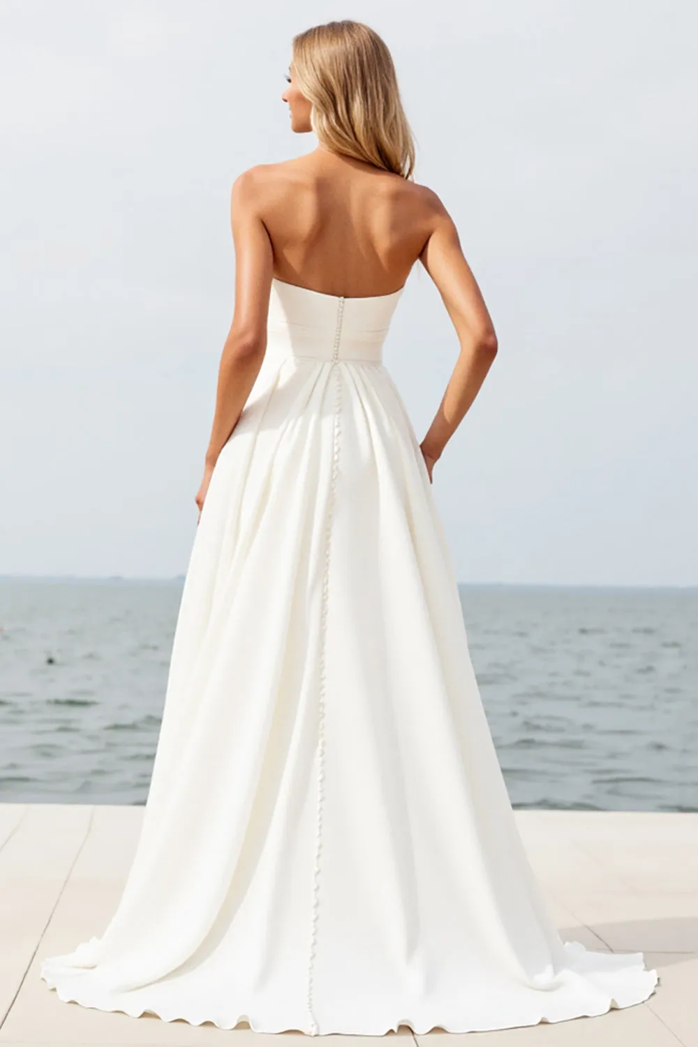 Ivory Strapless A Line Chiffon Beach Wedding Dress With Slit sold by Zapaka product image thumbnail 2