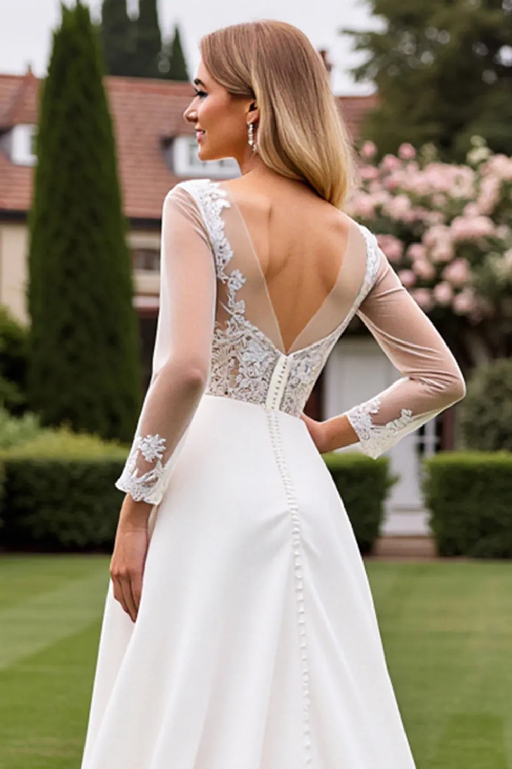 A Line lvory Long Sleeves Lace Appliqued Wedding Dress sold by Zapaka product image thumbnail 5