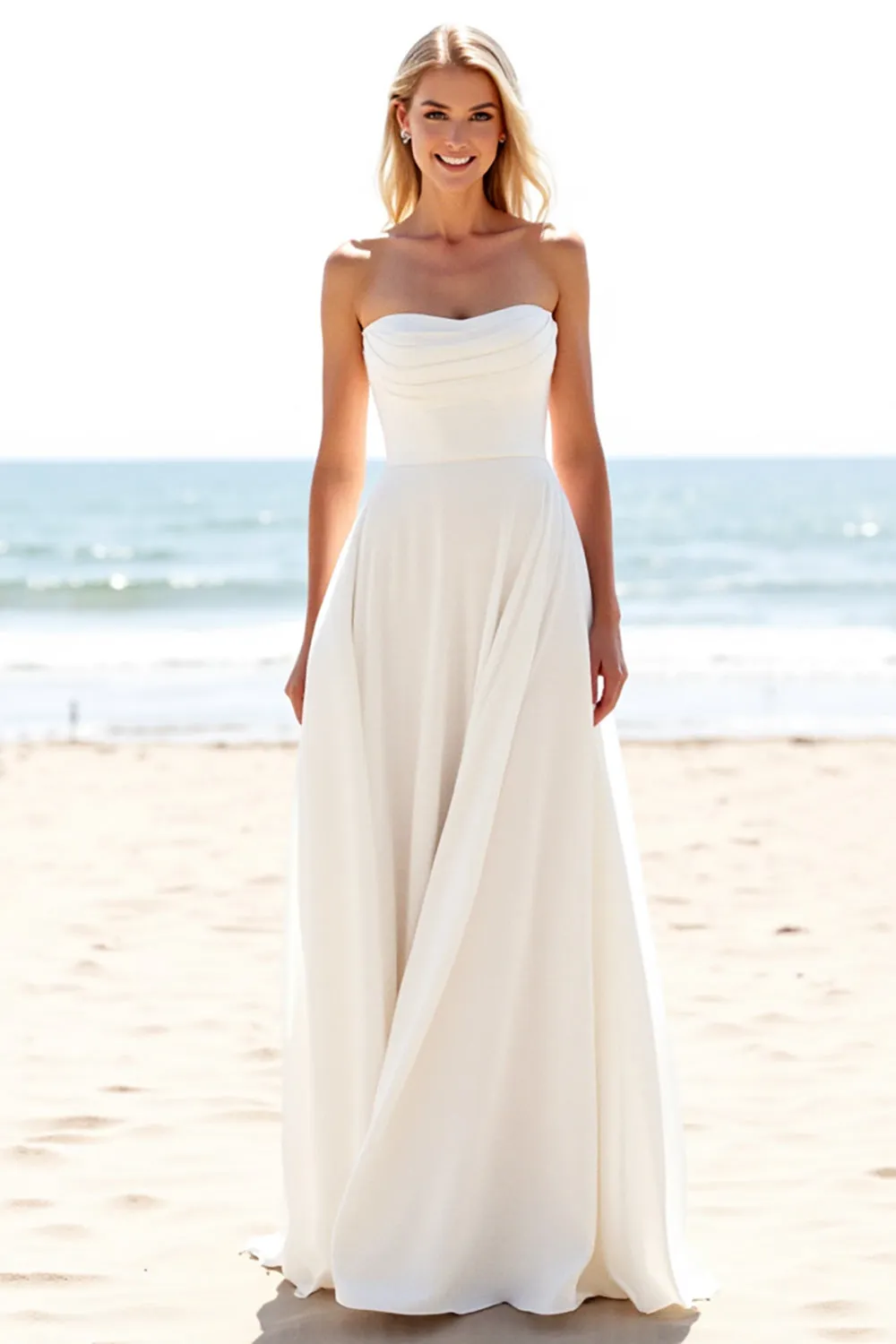 Ivory Chiffon Strapless A Line Wedding Dress sold by Zapaka product image thumbnail 3