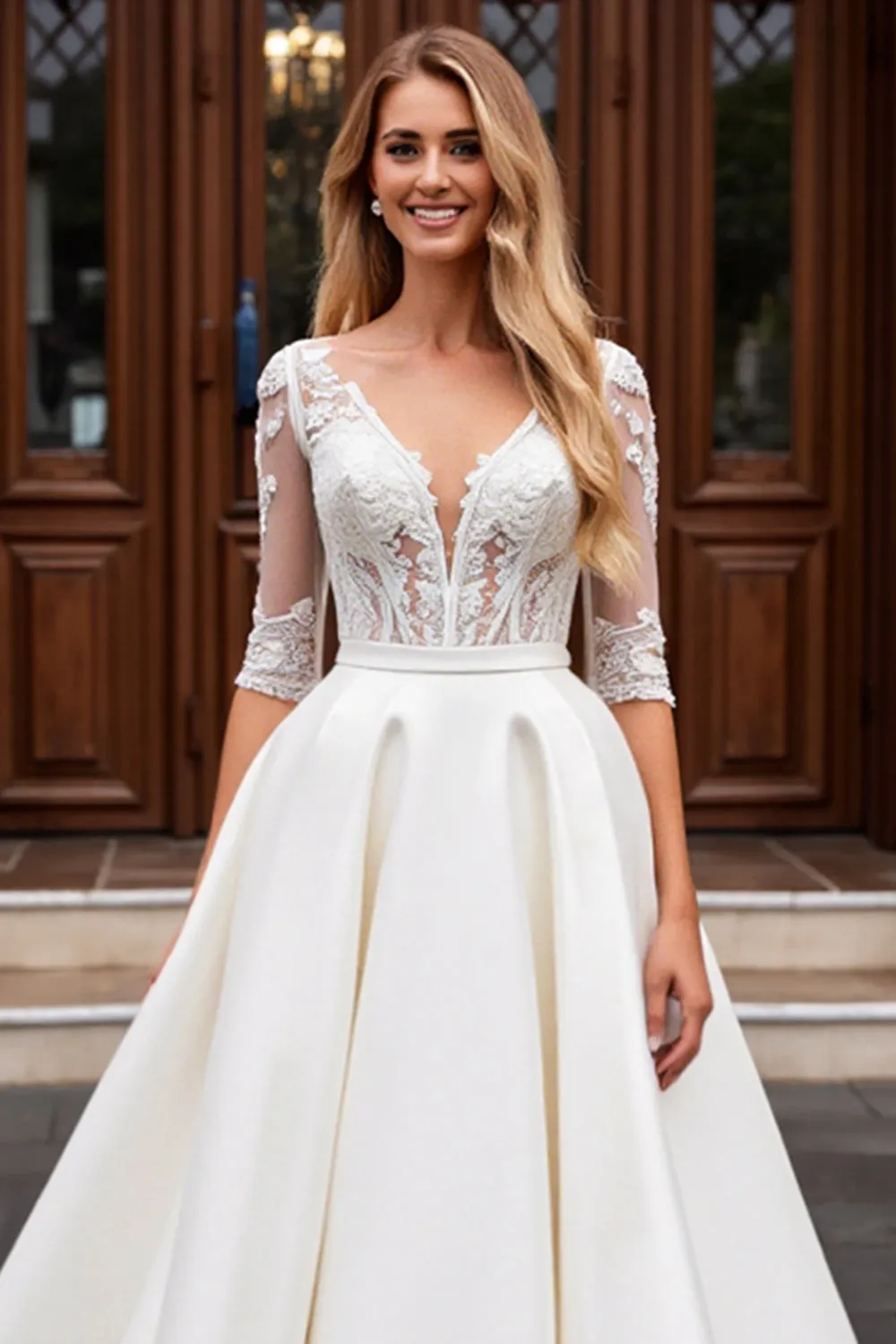 A Line Long Sleeves lvory Lace Wedding Dress sold by Zapaka product image thumbnail 4