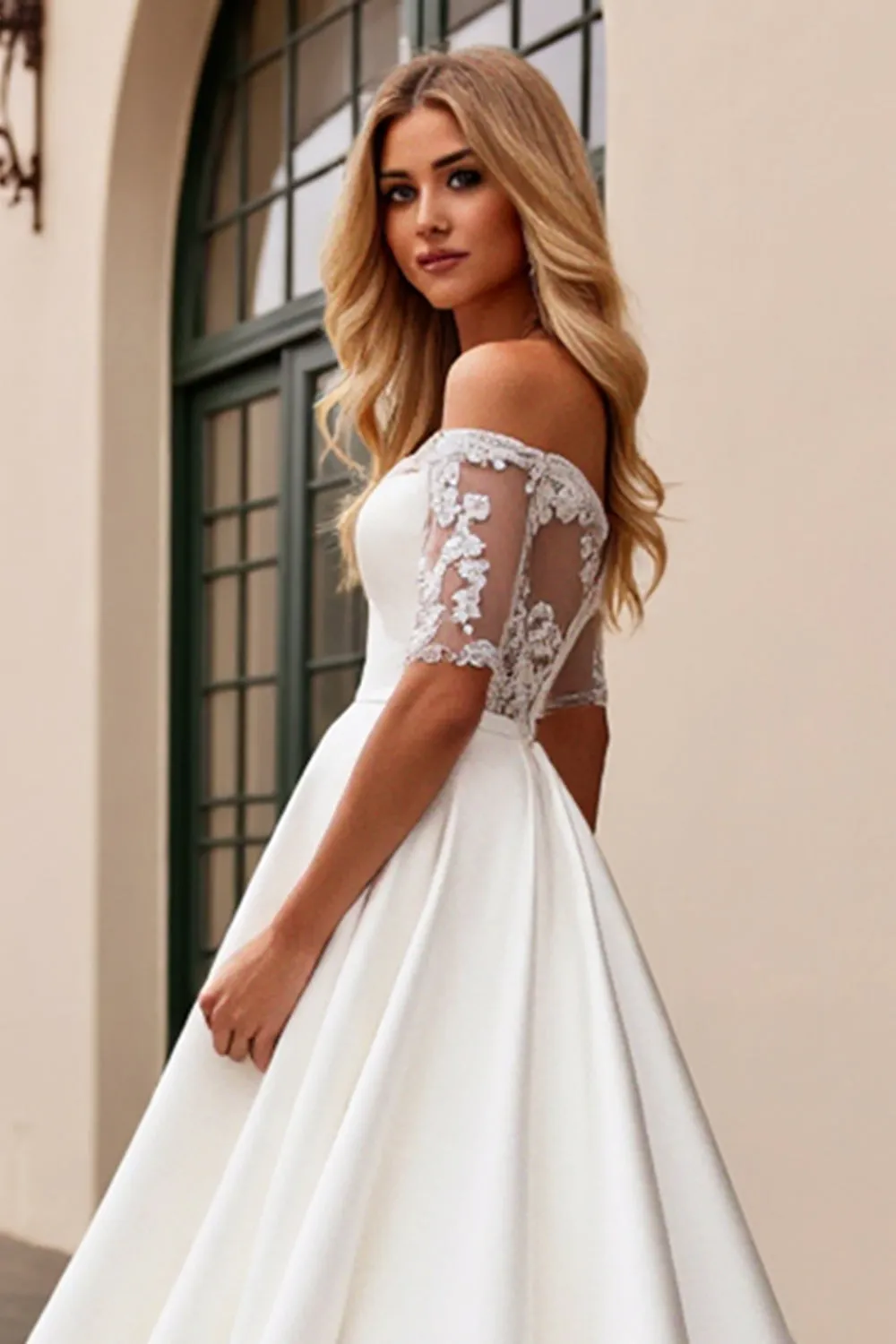 lvory A Line Off The Shoulder Appliqued Long Wedding Dress sold by Zapaka product image thumbnail 4
