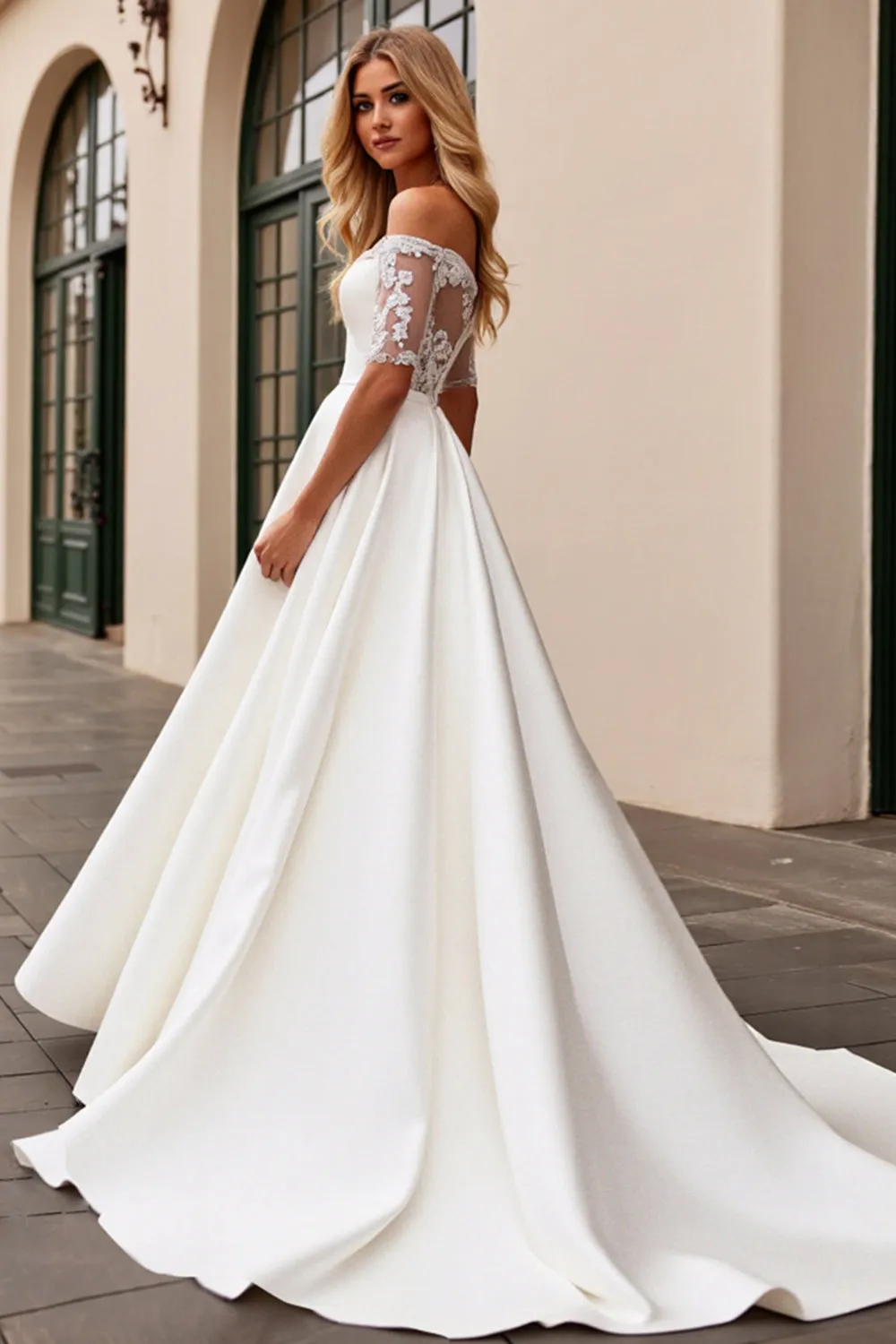 lvory A Line Off The Shoulder Appliqued Long Wedding Dress sold by Zapaka product image thumbnail 2