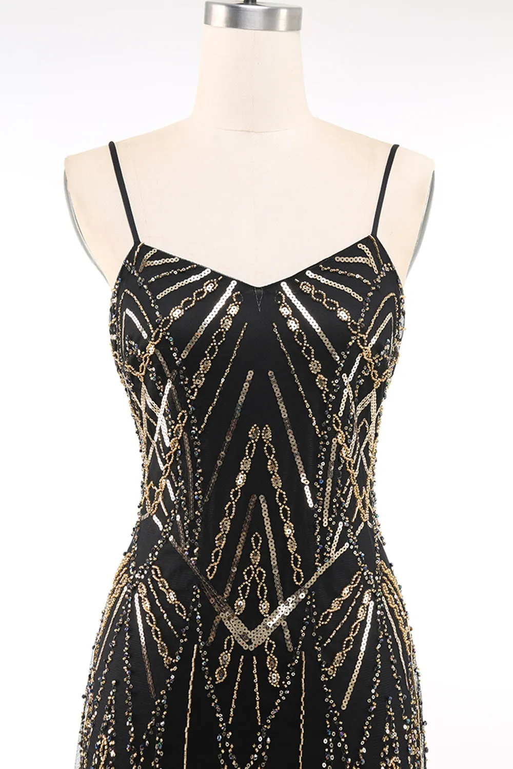 Black Golden Spaghetti Straps Sequins 1920s Dress sold by Zapaka product image thumbnail 4