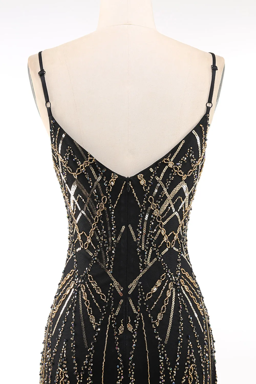 Black Golden Spaghetti Straps Sequins 1920s Dress sold by Zapaka product image thumbnail 5
