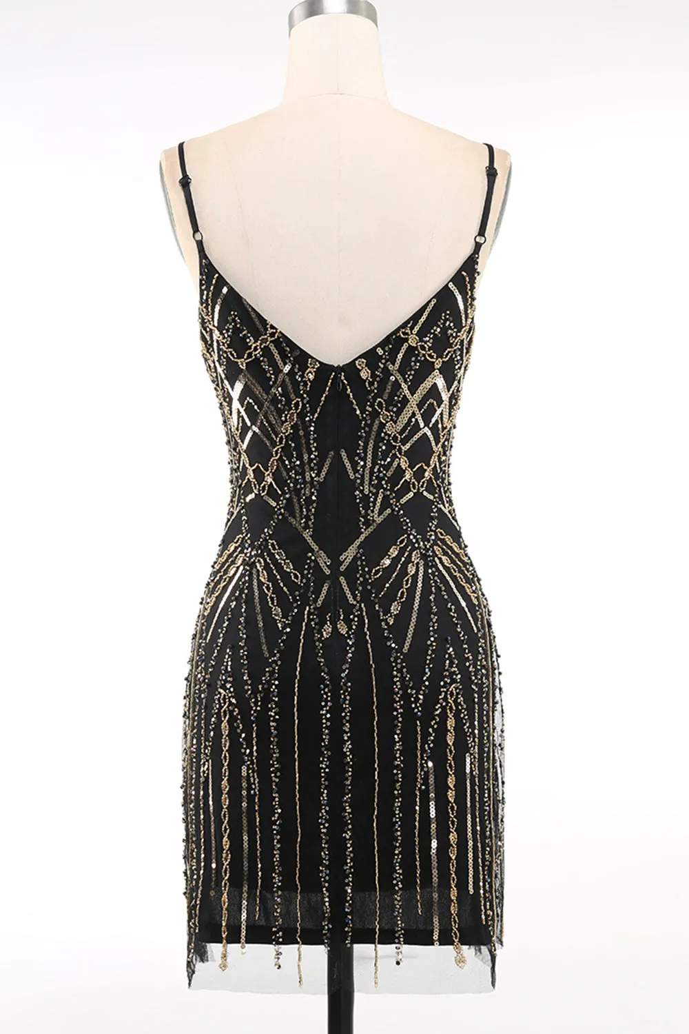 Black Golden Spaghetti Straps Sequins 1920s Dress sold by Zapaka product image thumbnail 2