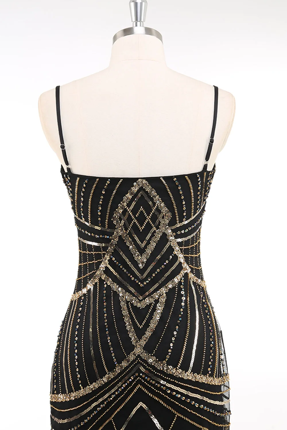 Black Golden Spaghetti Straps Sequins Bodycon Short 1920s Dress sold by Zapaka product image thumbnail 5