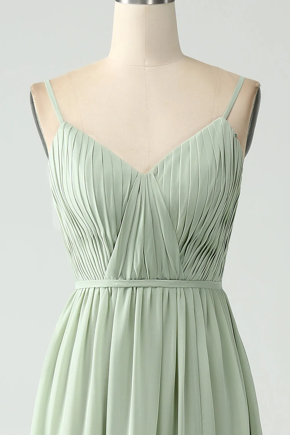 A-Line Dusty Sage Chiffon Spaghetti Straps Long Bridesmaid Dress with Slit sold by Zapaka product image thumbnail 4