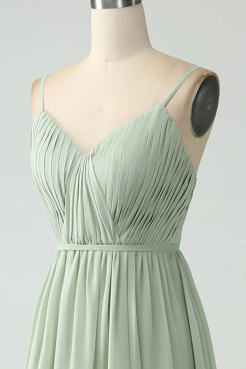 A-Line Dusty Sage Chiffon Spaghetti Straps Long Bridesmaid Dress with Slit sold by Zapaka product image thumbnail 5