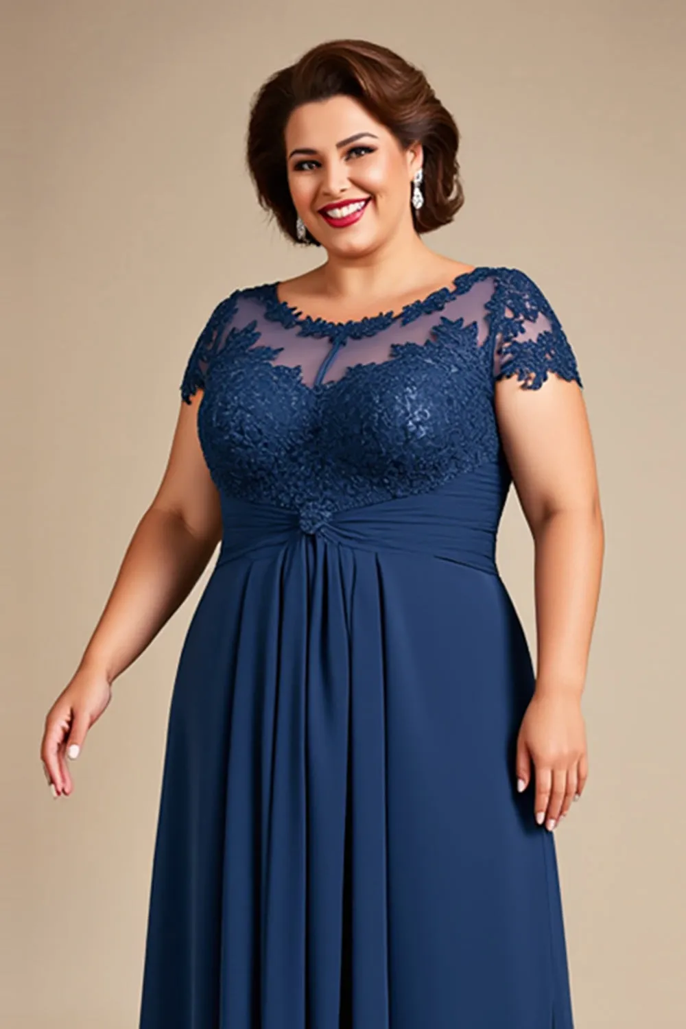Navy Lace A Line Plus Size Mother of the Bride Dress sold by Zapaka product image thumbnail 3