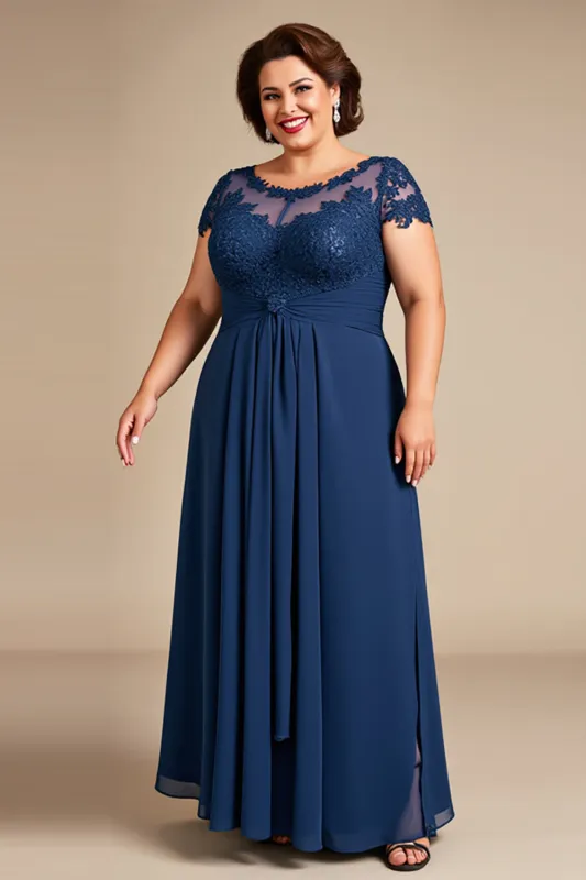 Navy Lace A Line Plus Size Mother of the Bride Dress sold by Zapaka