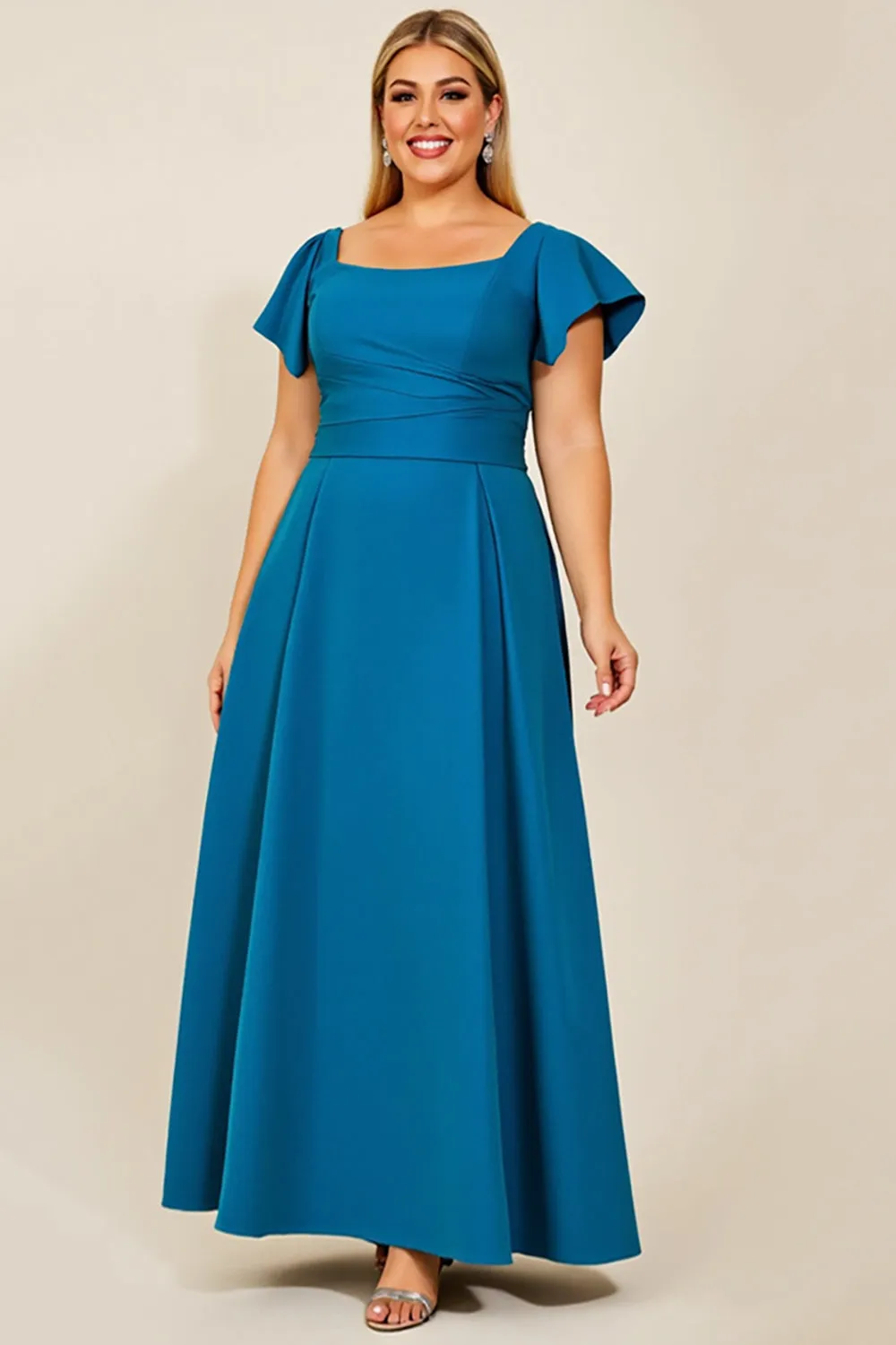 Peacock A Line Satin Ruched Plus Size Mother of the Bride Dress sold by Zapaka product image thumbnail 3