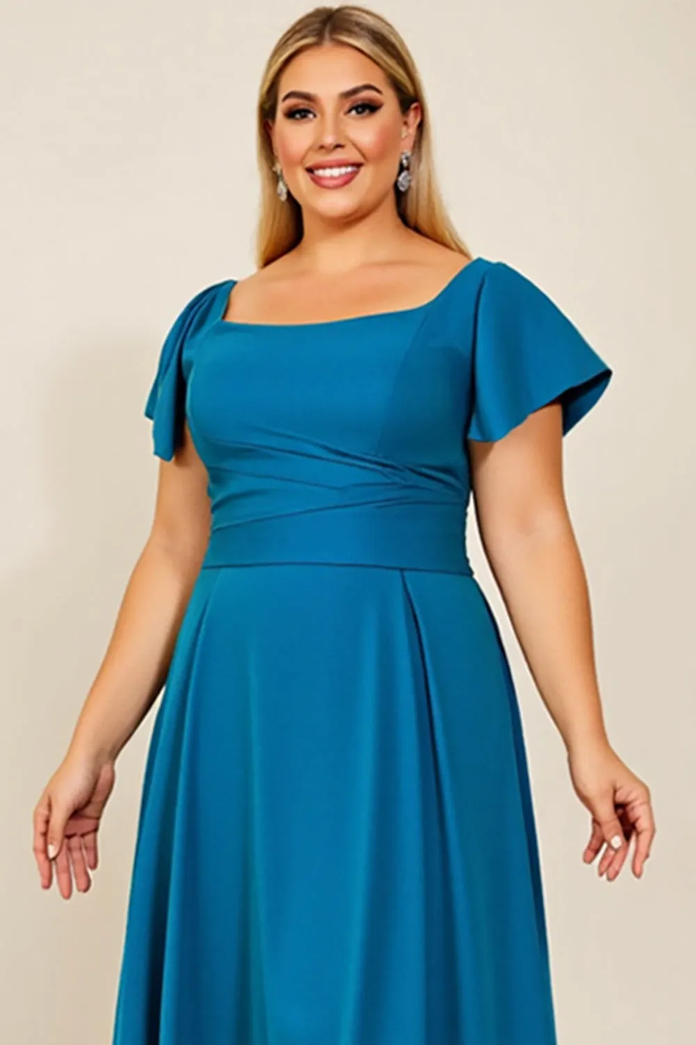 Peacock A Line Satin Ruched Plus Size Mother of the Bride Dress sold by Zapaka product image thumbnail 4