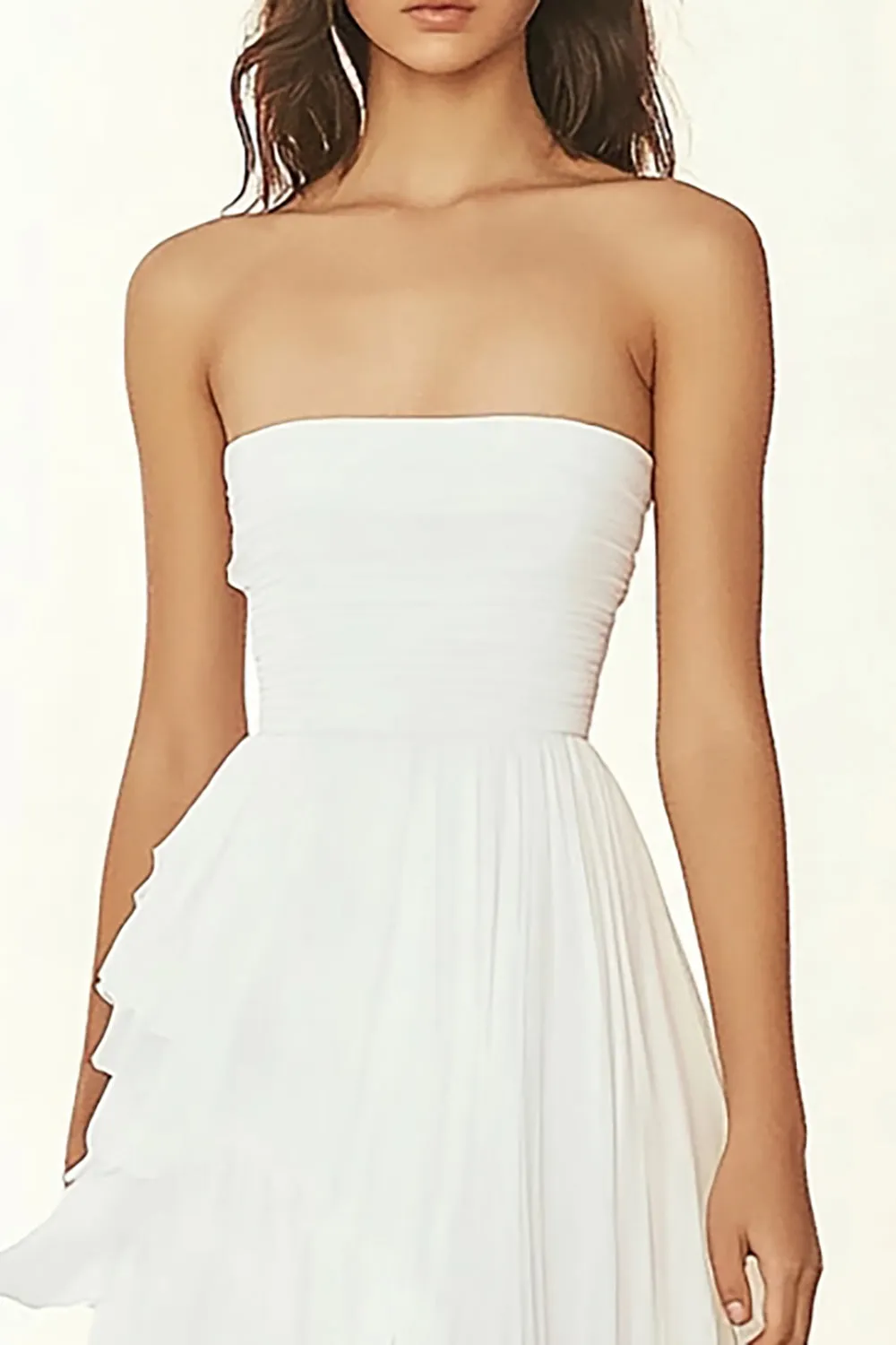 White Strapless Ruffled Graduation Dress sold by Zapaka product image thumbnail 2