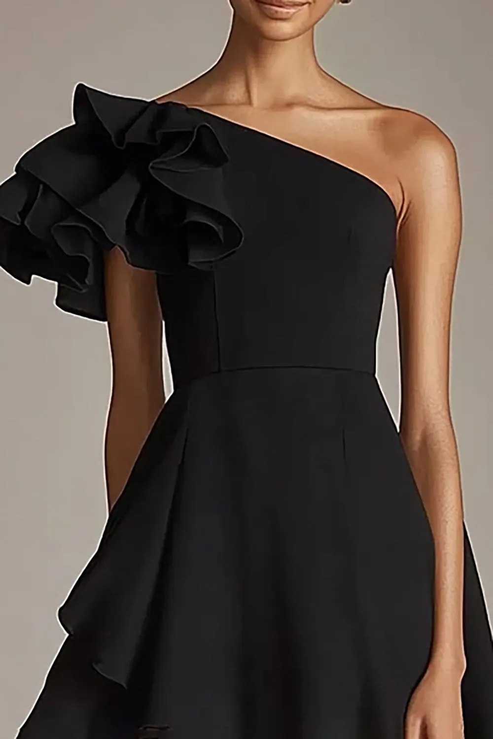 A Line Ruffles Satin Little Black Dress sold by Zapaka product image thumbnail 2
