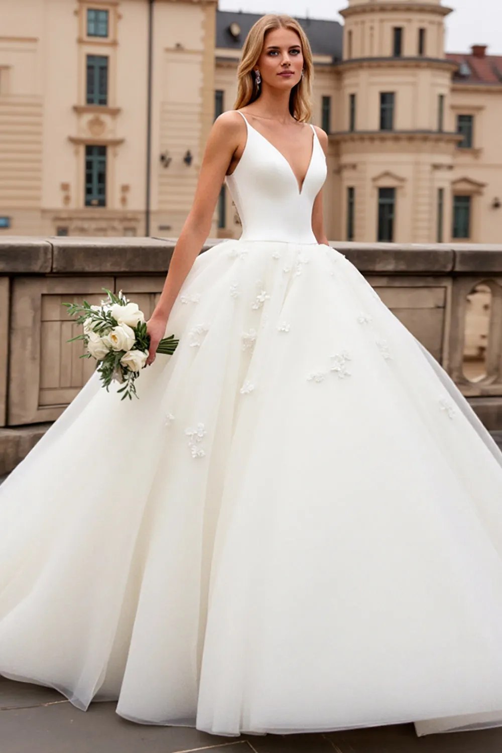 Ivory A-Line Spaghetti Straps Tulle Bridal Dress sold by Zapaka product image thumbnail 2