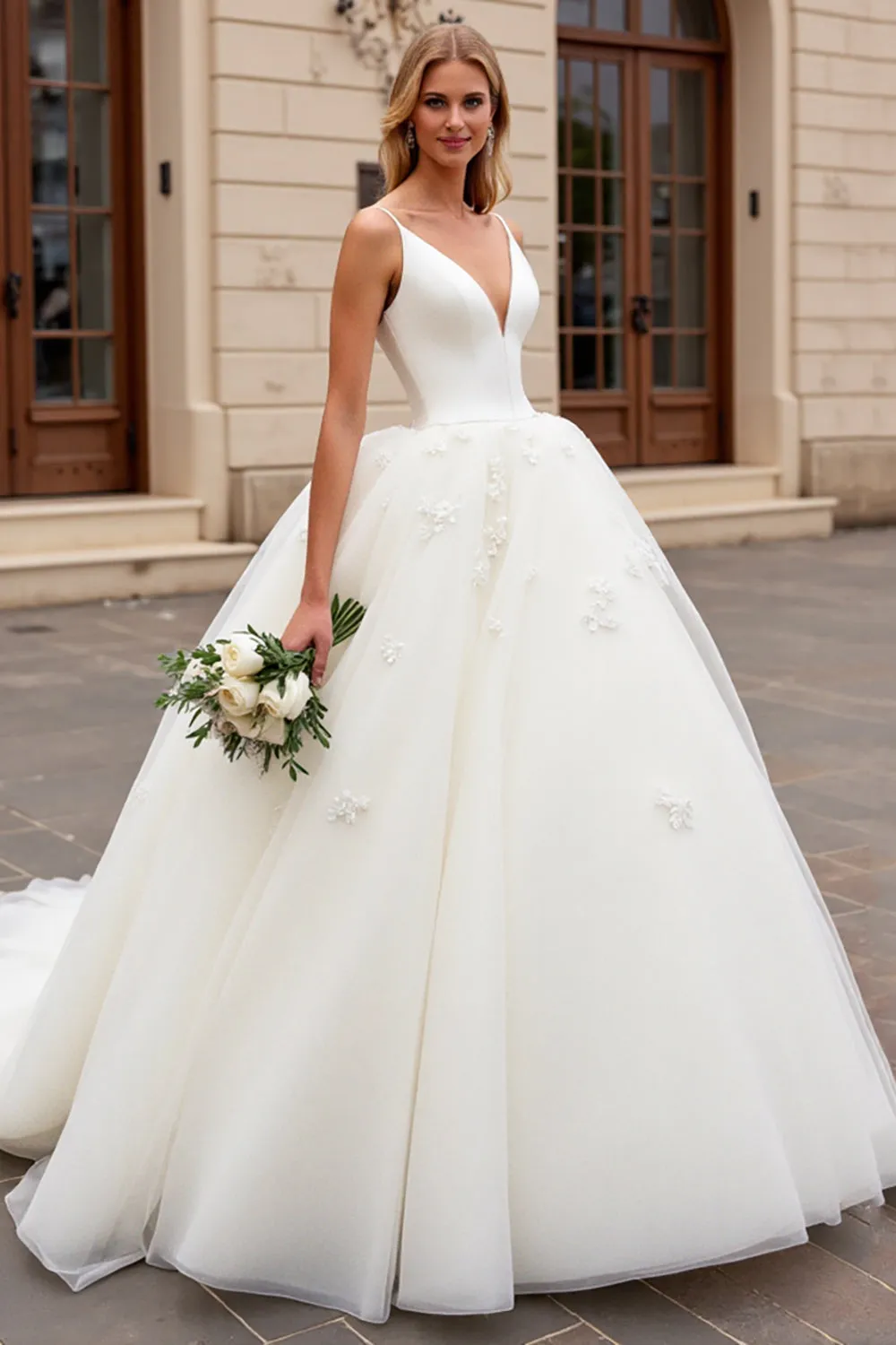 Ivory A-Line Spaghetti Straps Tulle Bridal Dress sold by Zapaka product image thumbnail 3
