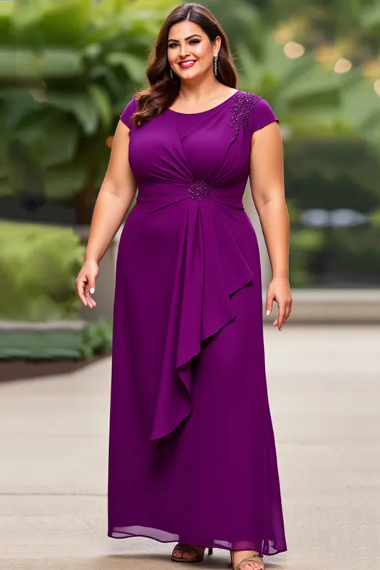 Purple Ruched Chiffon Plus Size Mother of the Bride Dress with Beading sold by Zapaka