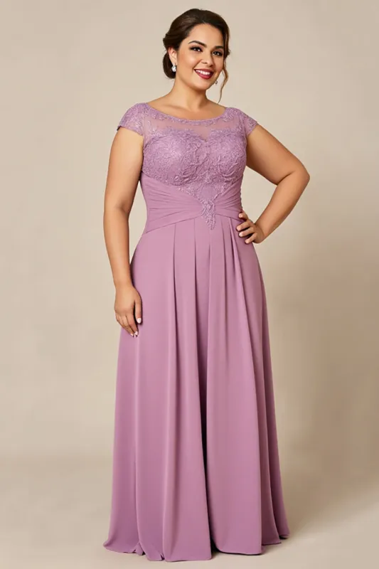 Dusty Rose A Line Chiffon Lace Plus Size Mother of the Bride Dress sold by Zapaka