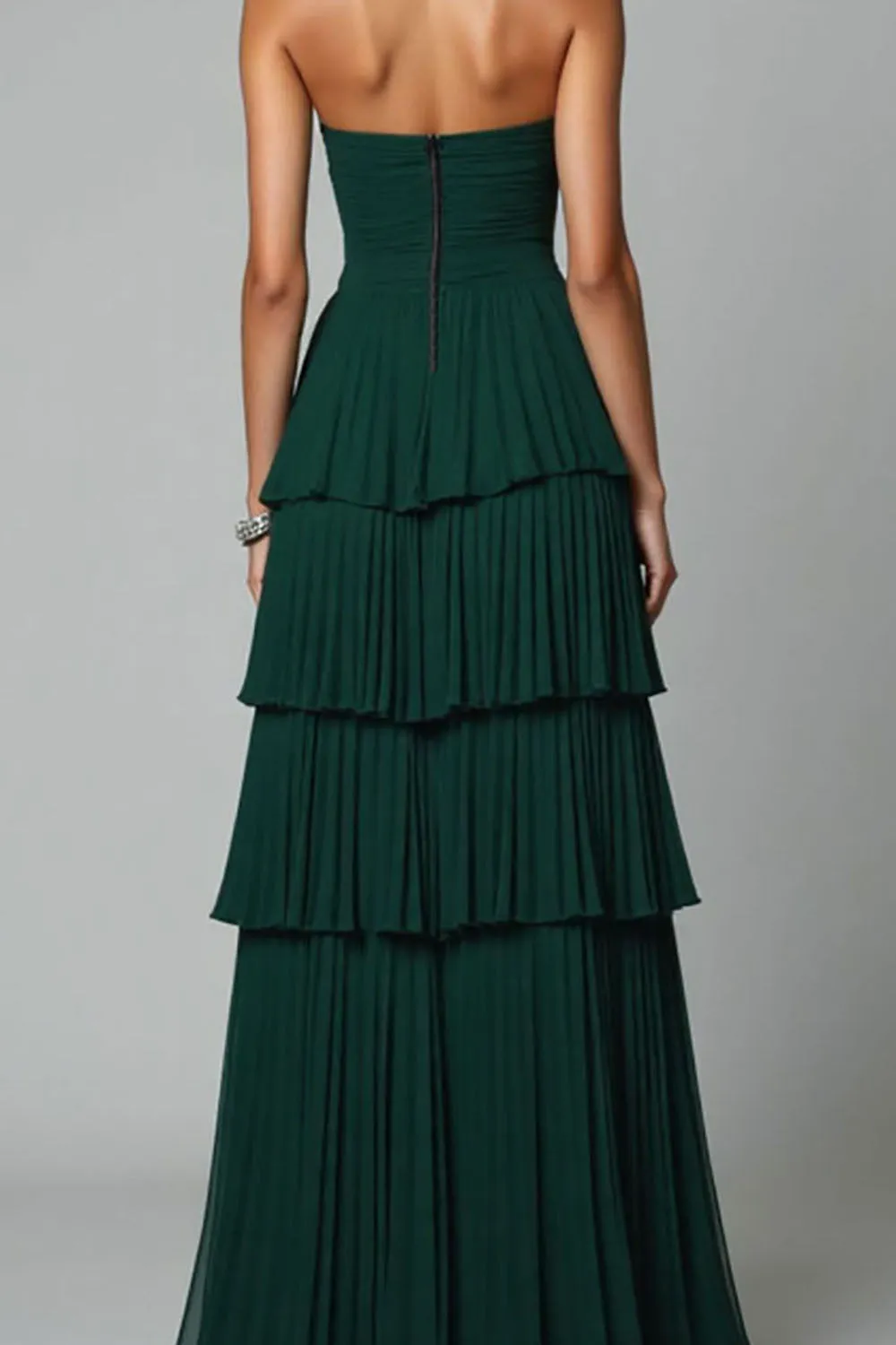 Dark Green Strapless Tiered Prom Dress with Slit sold by Zapaka product image thumbnail 4