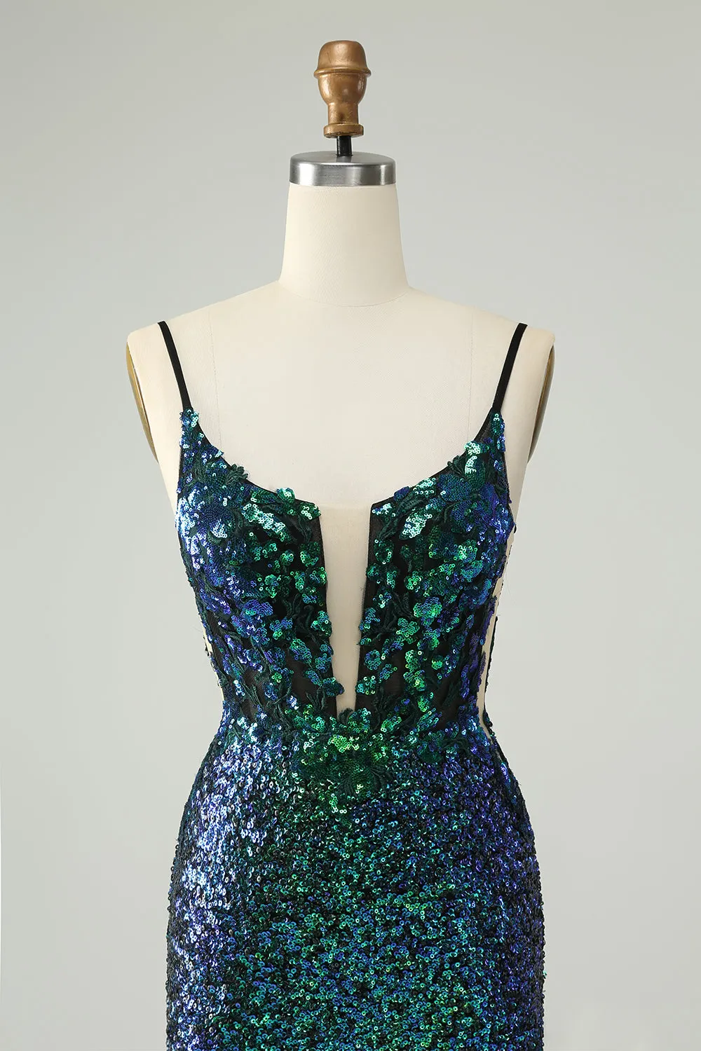 Sparkly Dark Green Spaghetti Straps Tight Short Homecoming Dress with Sequins sold by Zapaka product image thumbnail 4