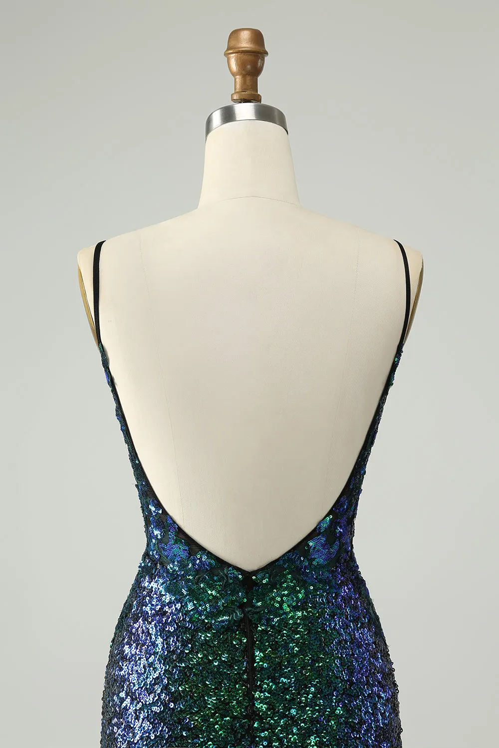 Sparkly Dark Green Spaghetti Straps Tight Short Homecoming Dress with Sequins sold by Zapaka product image thumbnail 5