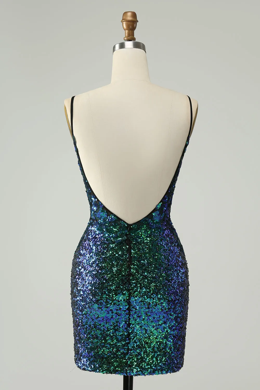 Sparkly Dark Green Spaghetti Straps Tight Short Homecoming Dress with Sequins sold by Zapaka product image thumbnail 2