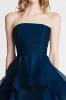 Organza A Line Navy Strapless Ruffled Formal Dress sold by Zapaka