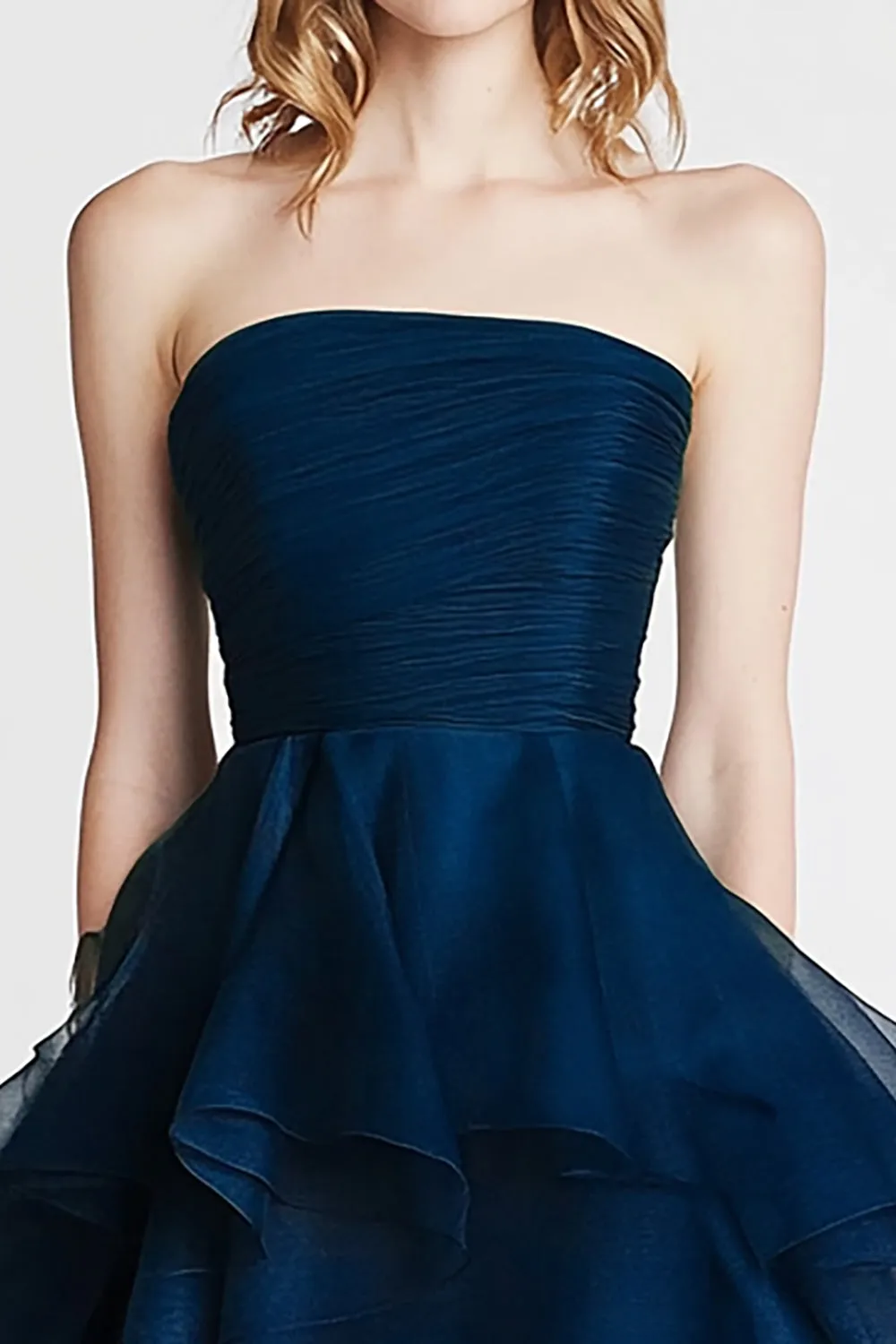 Organza A Line Navy Strapless Ruffled Formal Dress sold by Zapaka product image thumbnail 2