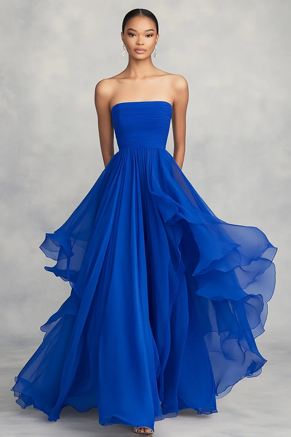 A Line Royal Blue Strapless Pleated Formal Dress sold by Zapaka