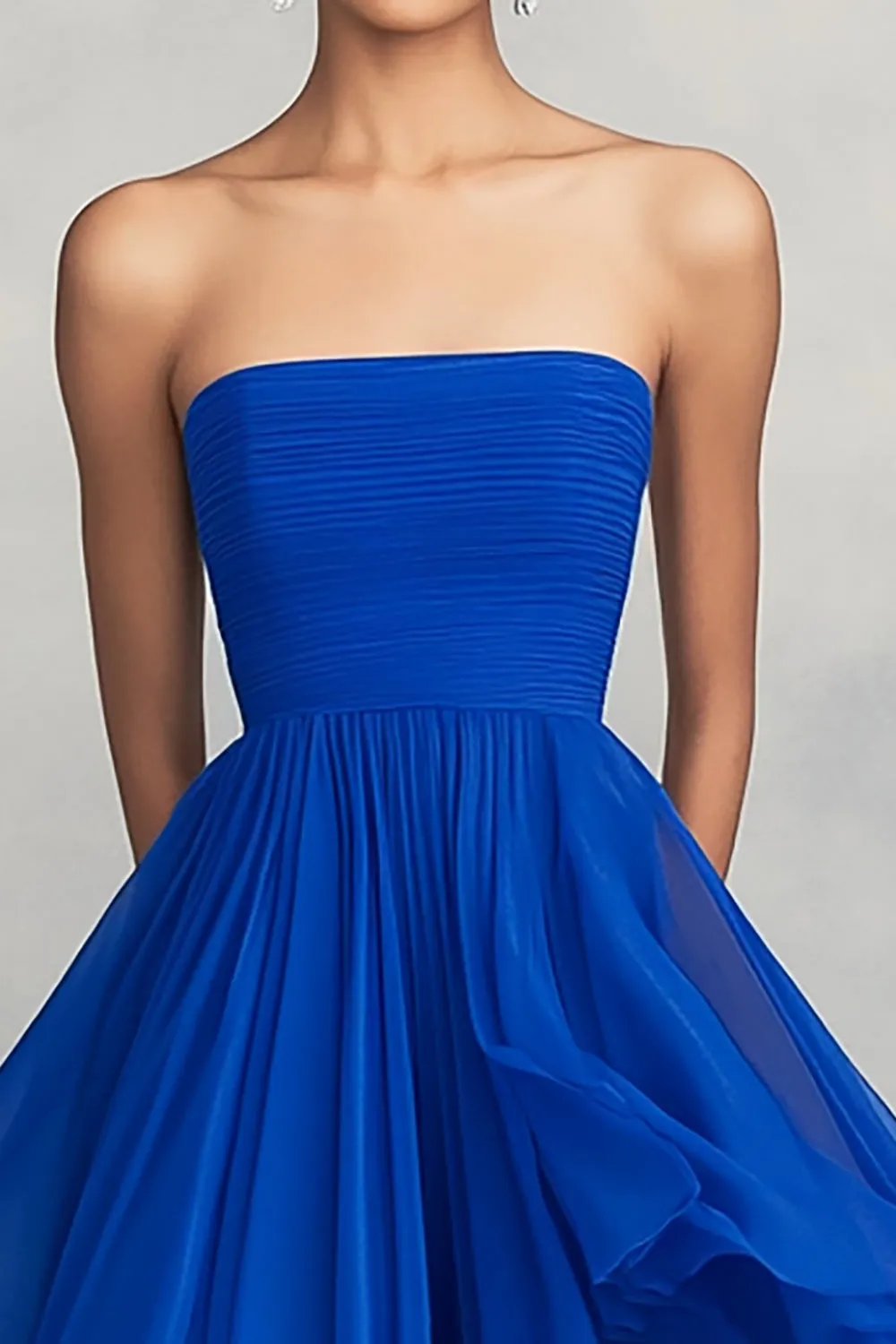 A Line Royal Blue Strapless Pleated Formal Dress sold by Zapaka product image thumbnail 2