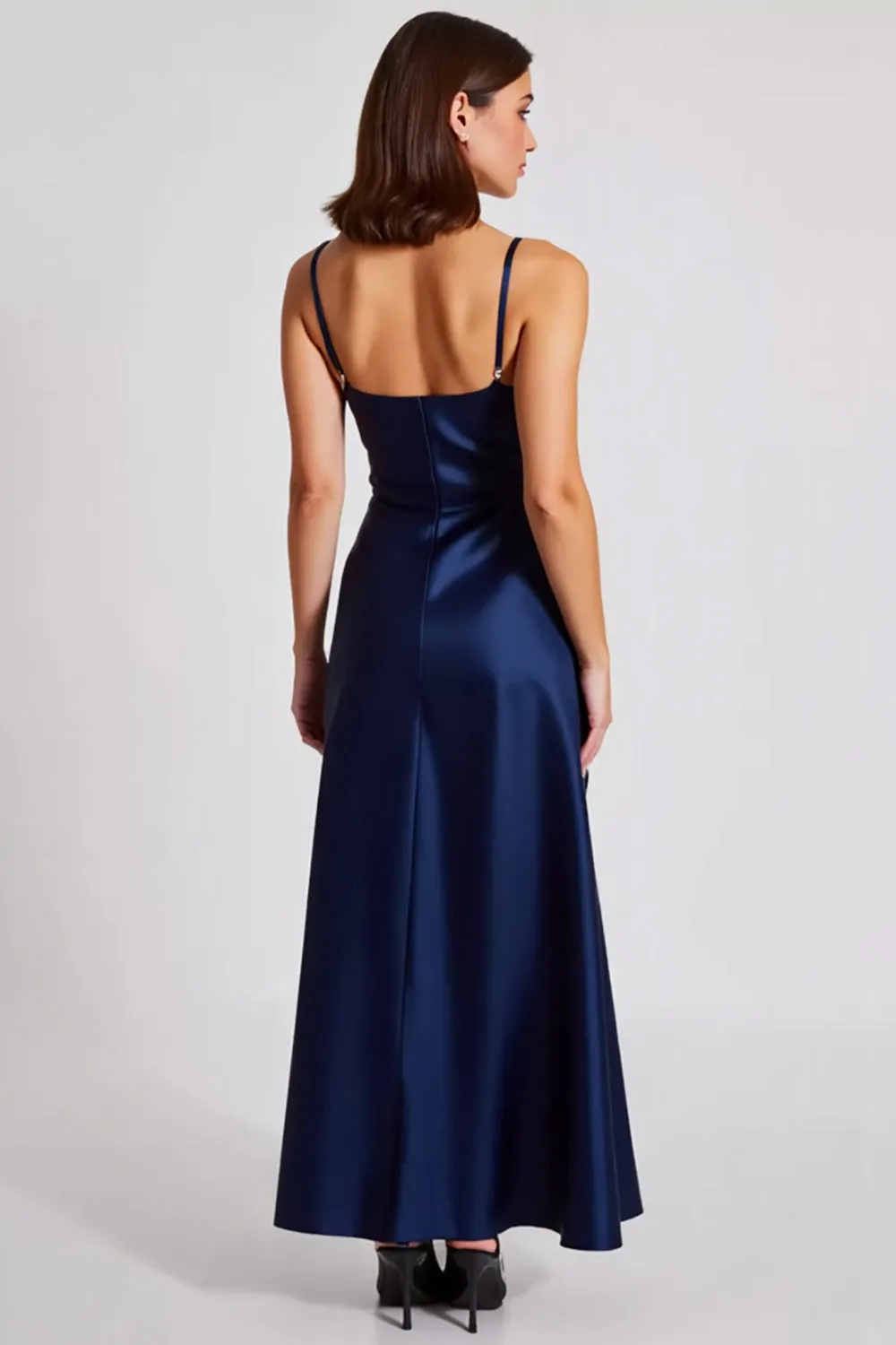 Satin Navy A Line Spaghetti Straps Formal Dress sold by Zapaka product image thumbnail 2