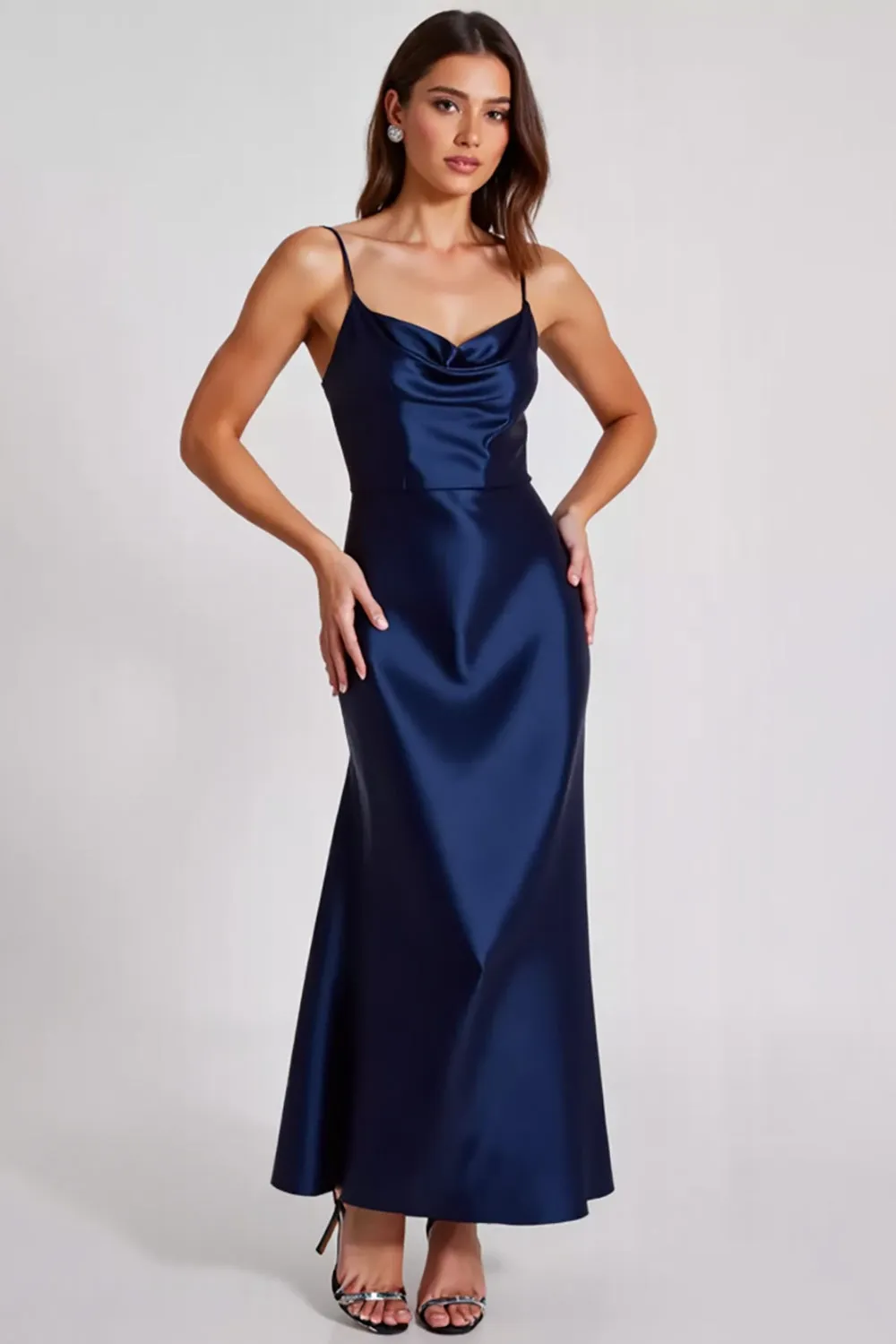 Satin Navy A Line Spaghetti Straps Formal Dress sold by Zapaka product image thumbnail 3