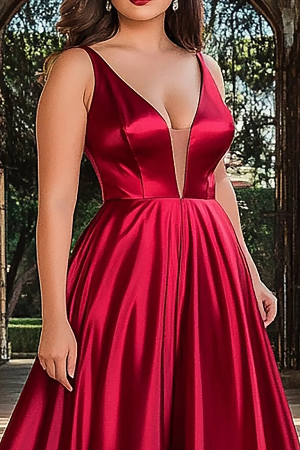 A Line Red V Neck Sleeveless Plus Long Prom Dress sold by Zapaka product image thumbnail 2