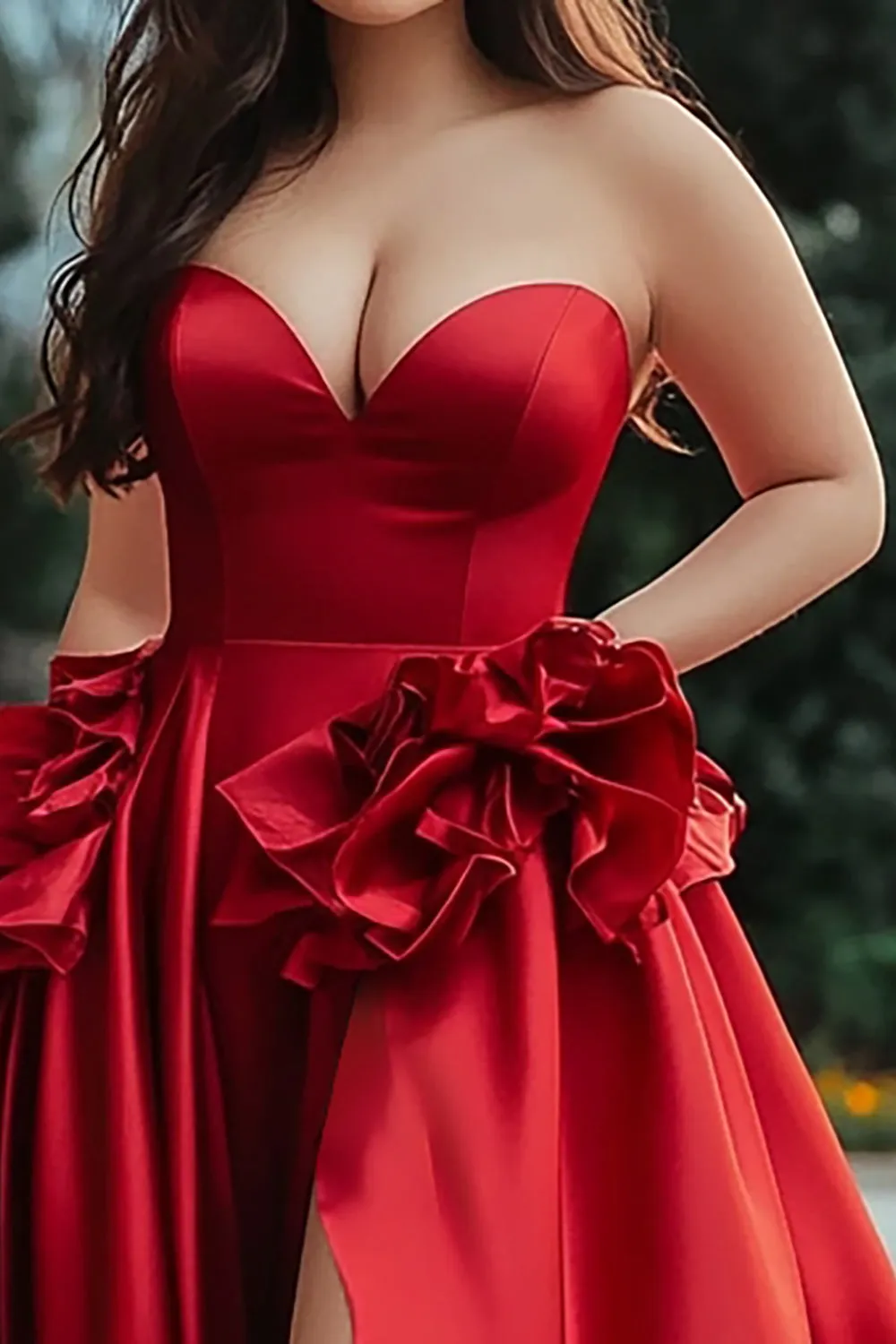 A Line Strapless Red Plus Long Prom Dress with Slit sold by Zapaka product image thumbnail 2