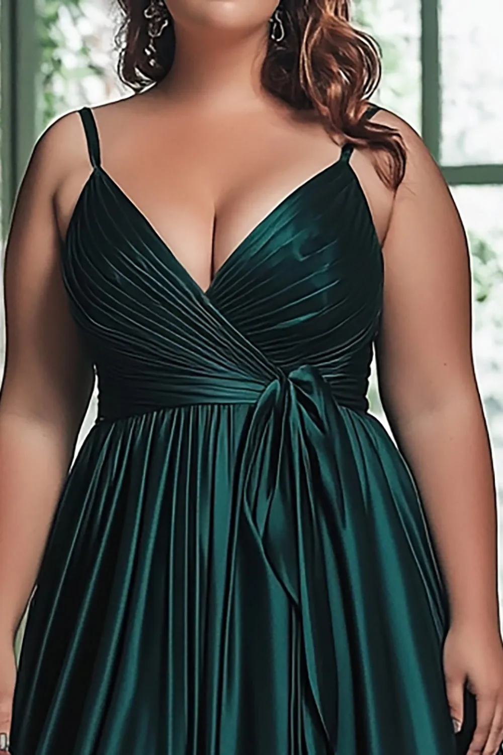A Line Dark Green Pleated Sleeveless Plus Long Prom Dress sold by Zapaka product image thumbnail 2