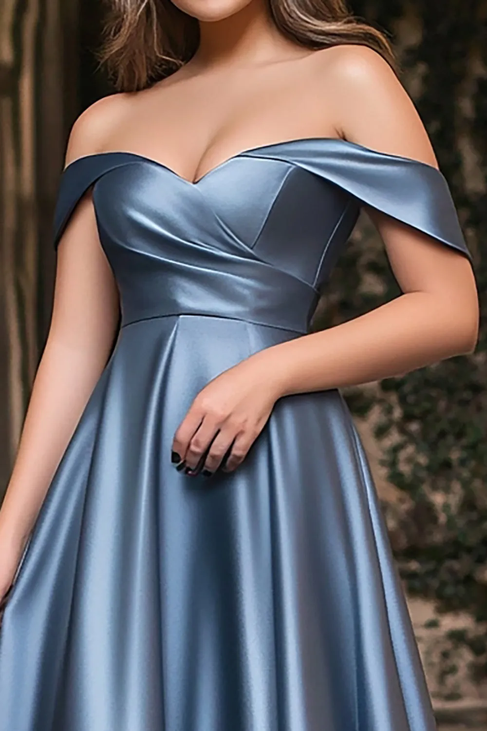 A Line Dusty Blue Off The Shoulder Pleated Plus Long Prom Dress sold by Zapaka product image thumbnail 2