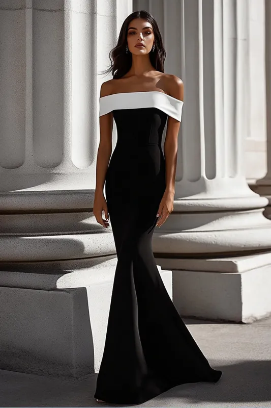Black Mermaid Off the Shoulder Long Formal Dress sold by Zapaka