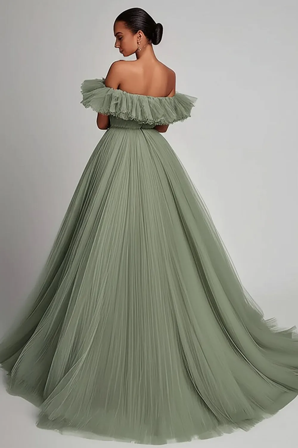 Dusty Sage Ruffled Strapless A Line Formal Dress sold by Zapaka product image thumbnail 2