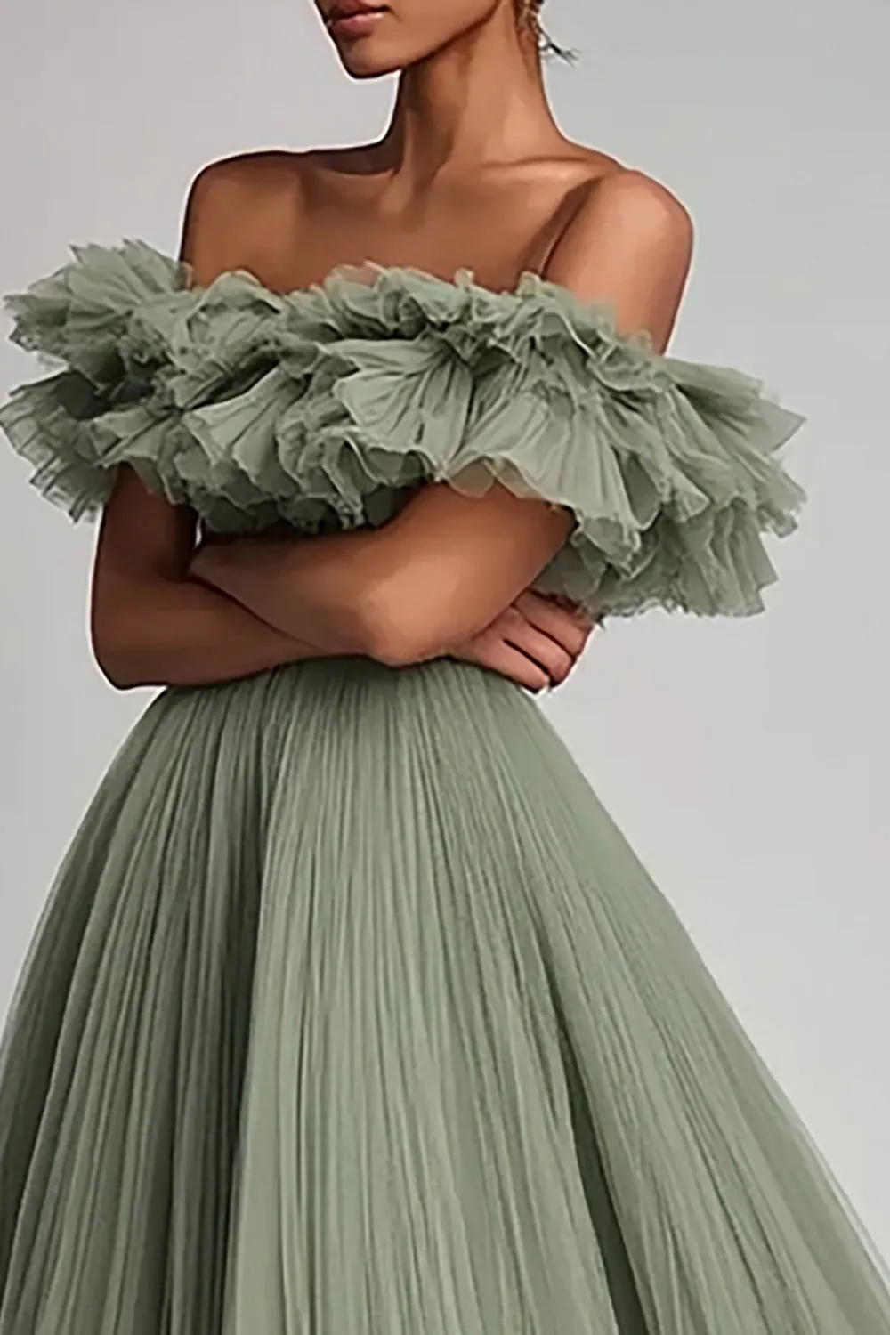 Dusty Sage Ruffled Strapless A Line Formal Dress sold by Zapaka product image thumbnail 3