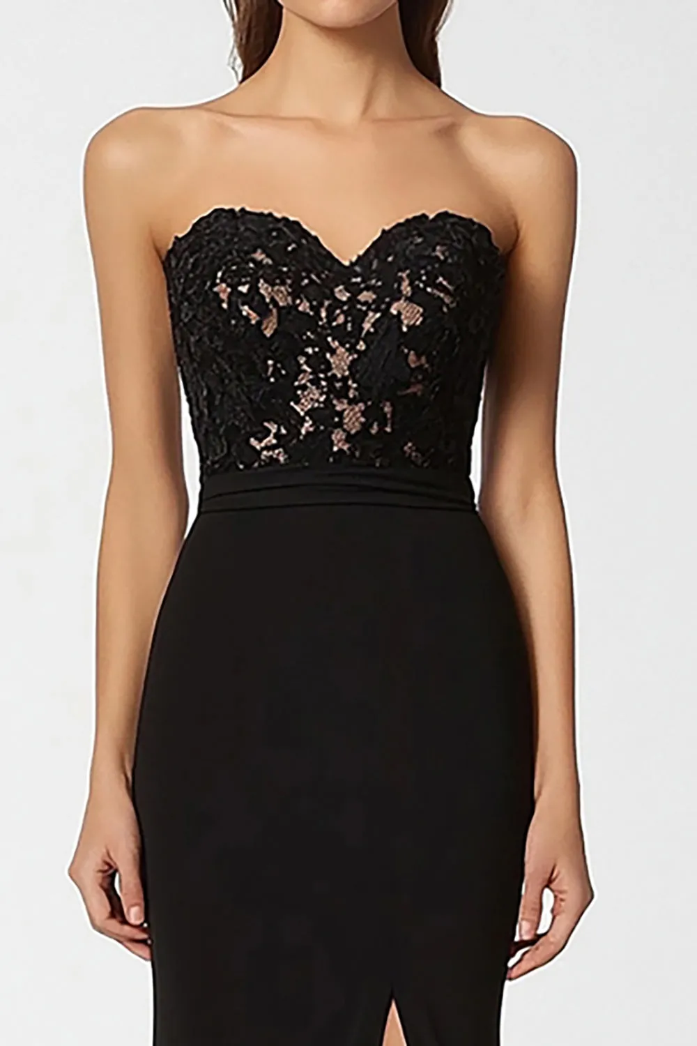 Black Lace Satin Strapless Mermaid Formal Dress with Slit sold by Zapaka product image thumbnail 2