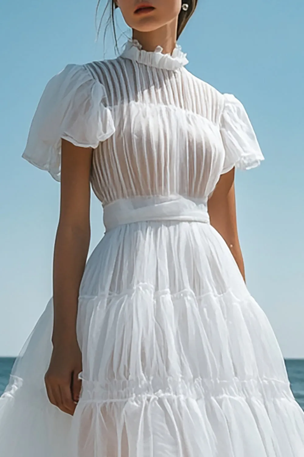 White High Neck A Line Ruffled Graduation Dress sold by Zapaka product image thumbnail 2