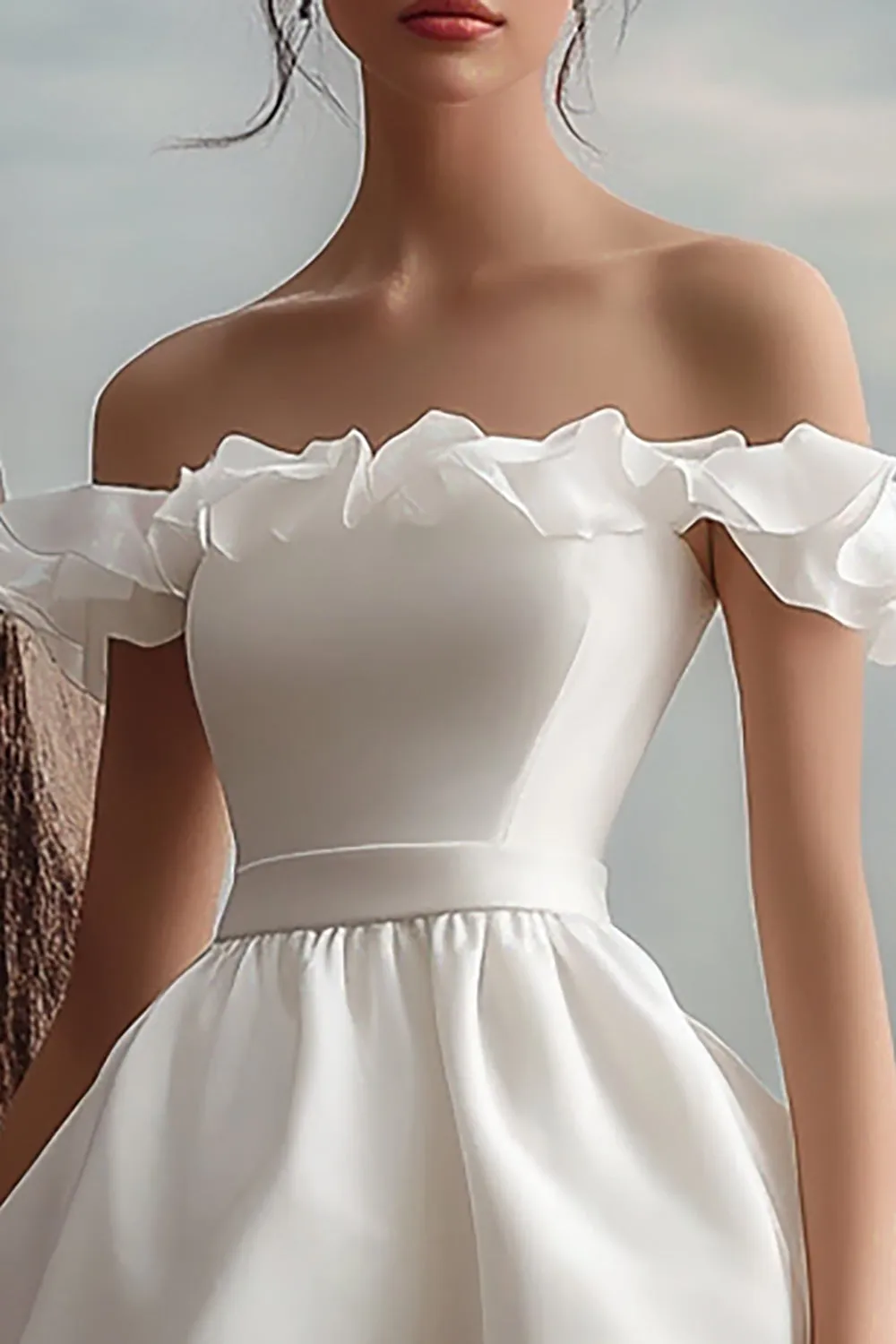 Off the Shoulder A Line White Organza Graduation Dress sold by Zapaka product image thumbnail 2