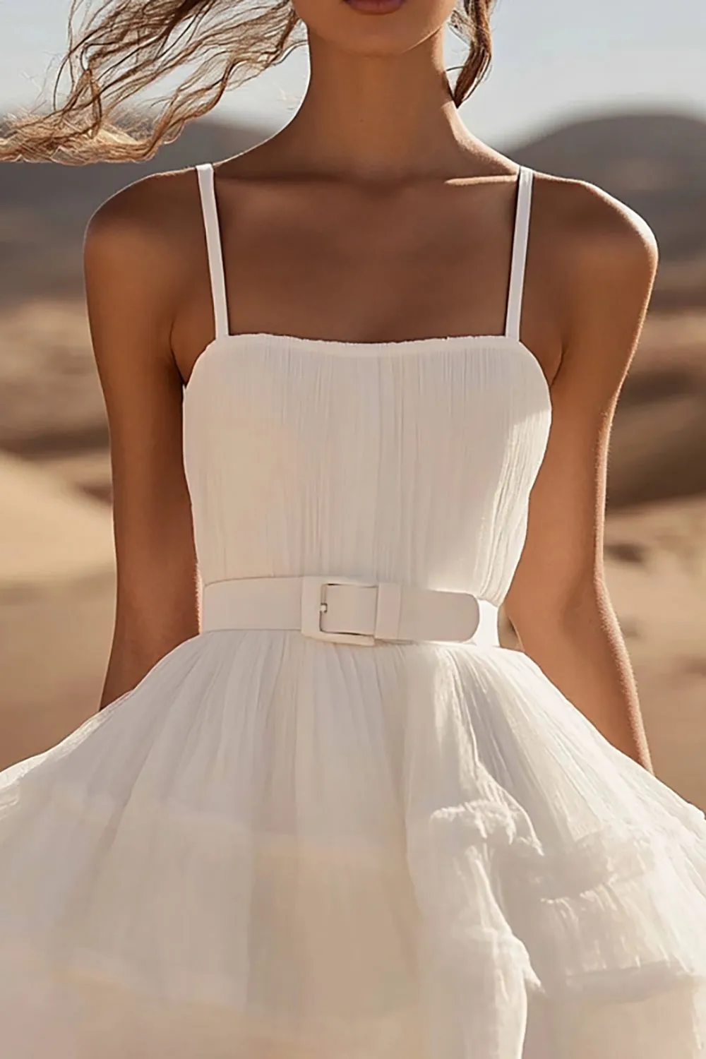 White Organza Spaghetti Straps A Line Tiered Graduation Dress sold by Zapaka product image thumbnail 2