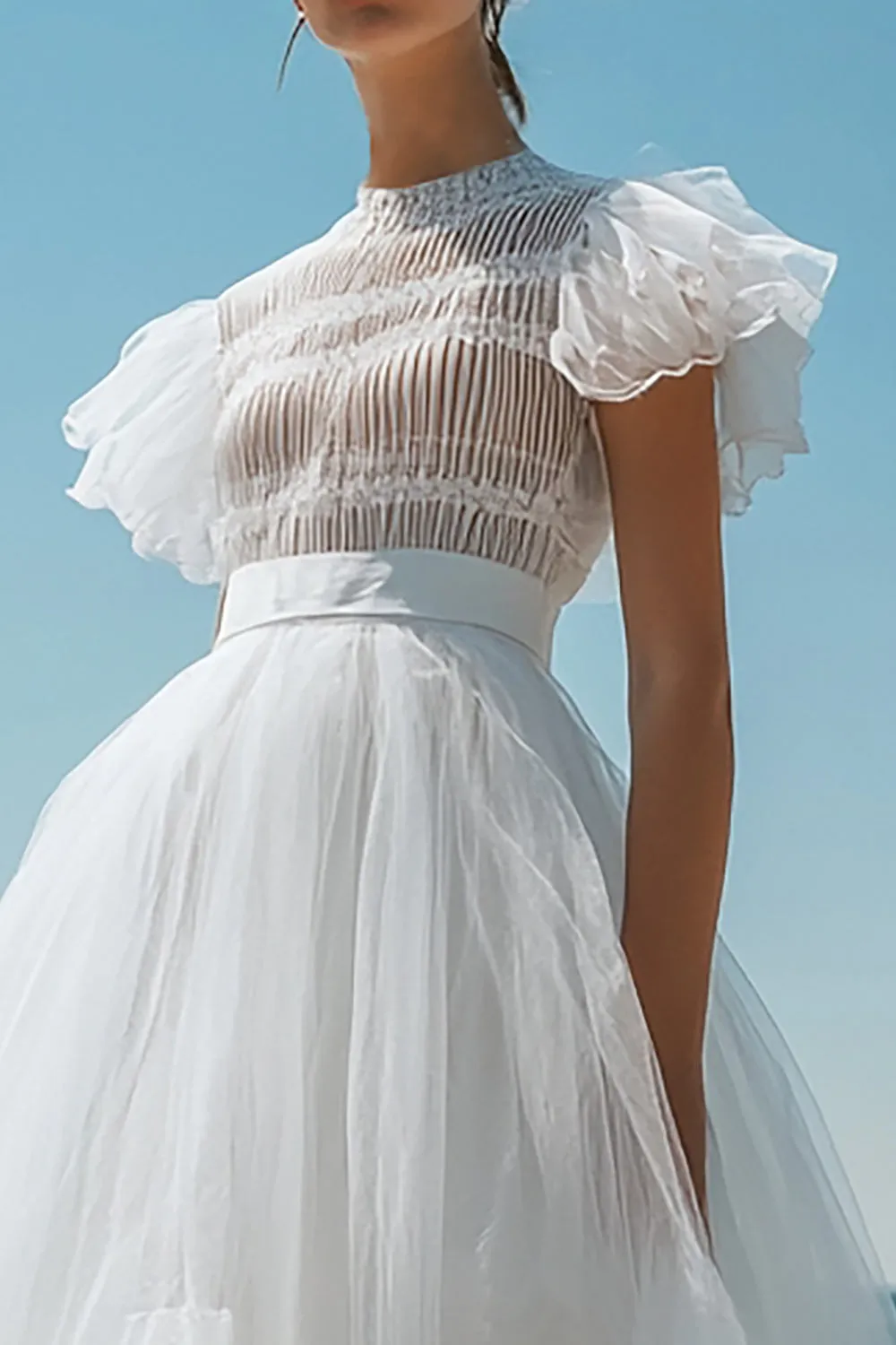 A Line White Tulle High Neck Graduation Dress with Ruffles sold by Zapaka product image thumbnail 2