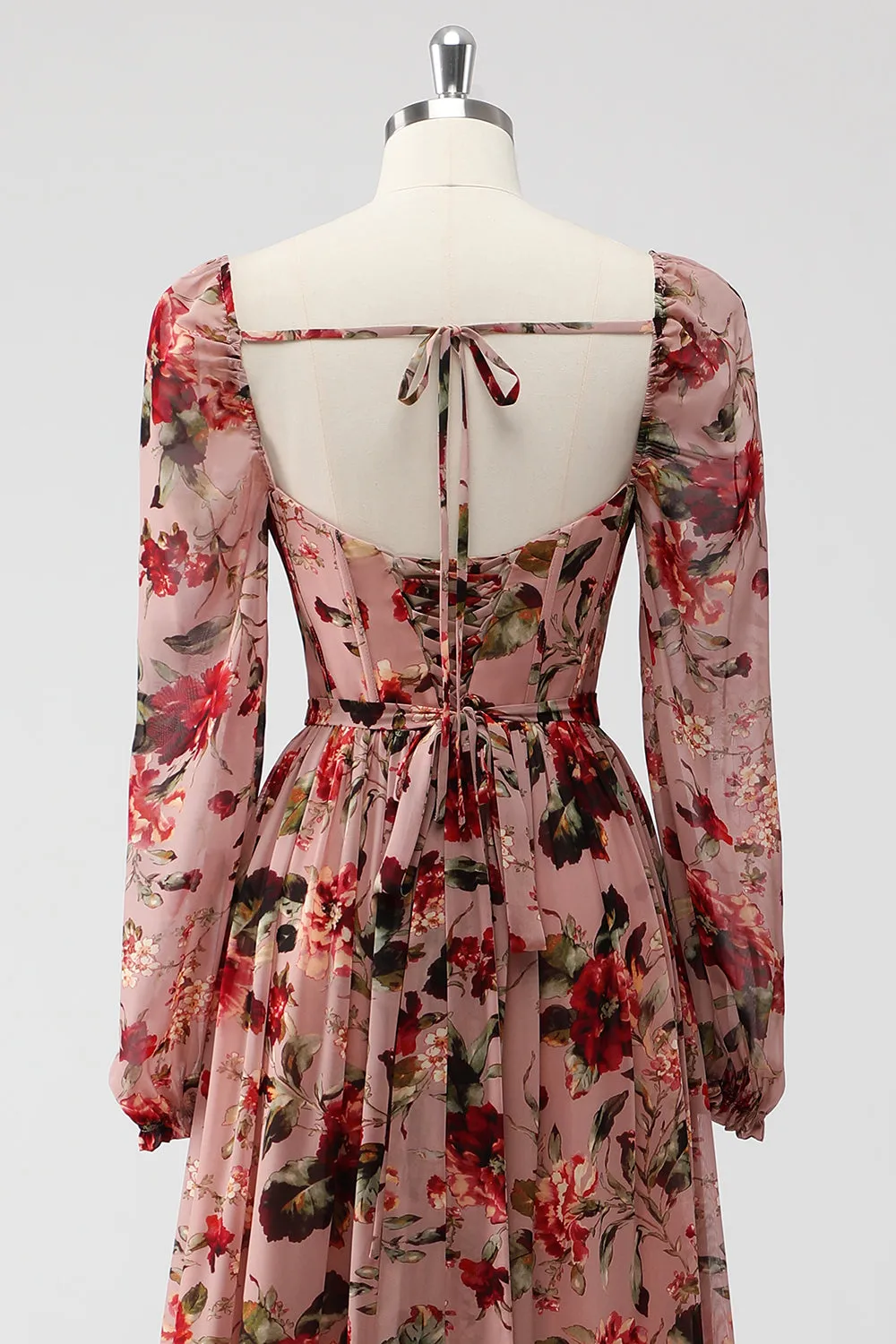 Dusty Rose Floral Corset A Line Long Sleeves Wedding Guest Dress sold by Zapaka product image thumbnail 5