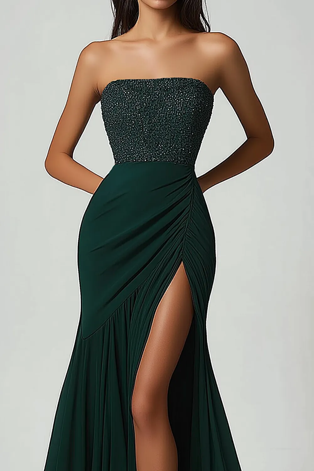 Sparkly Green Mermaid Strapless Sequins Prom Dress with Slit sold by Zapaka product image thumbnail 2