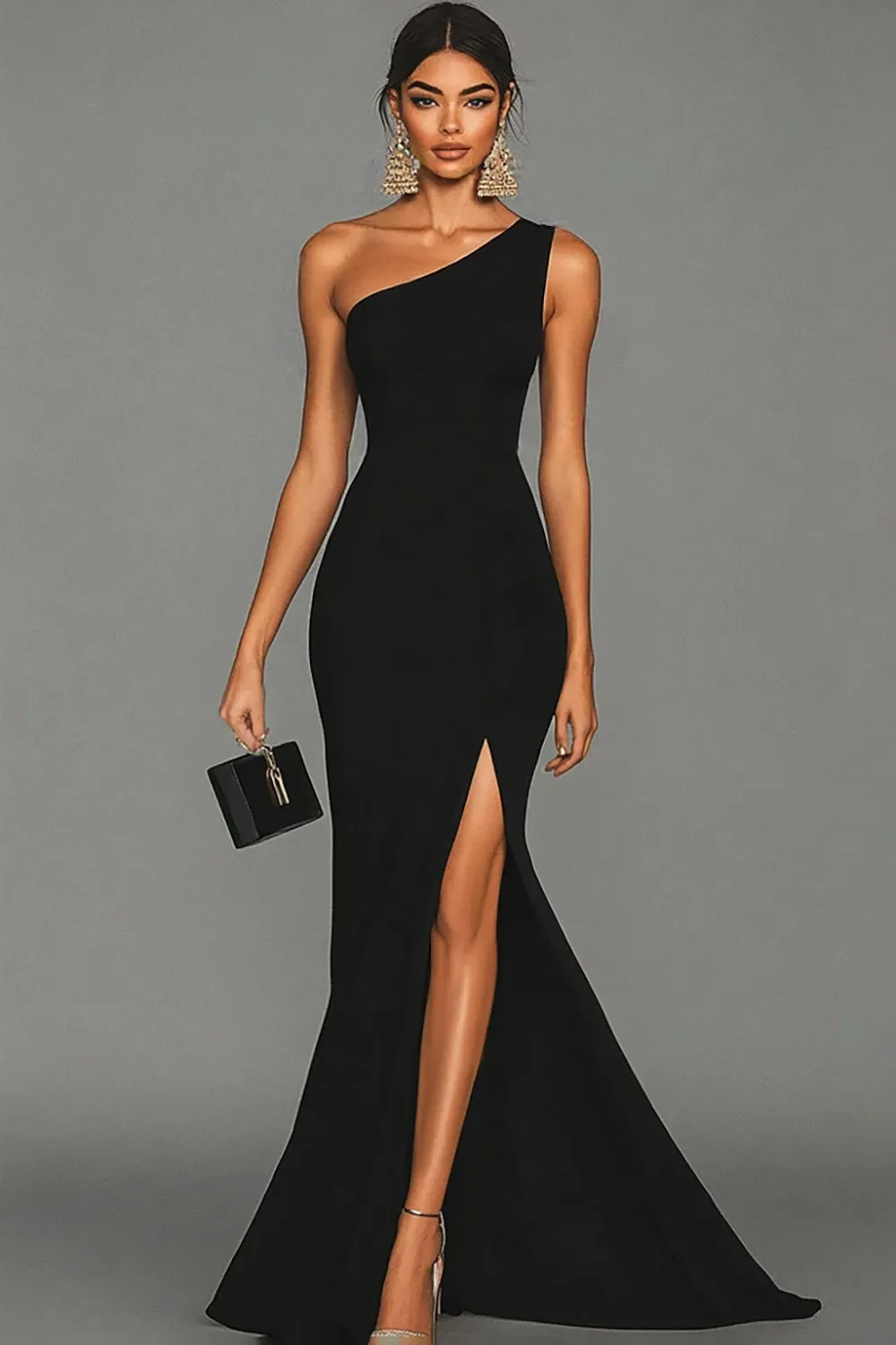 Mermaid Black One Shoulder Formal Dress with Slit sold by Zapaka